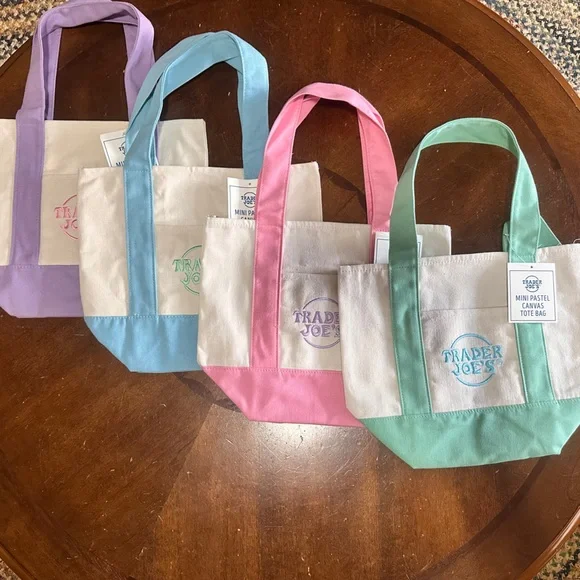 Mini Pastel Canvas Tote Bag - Trader Joe’s pastel - Picture 2 of 7